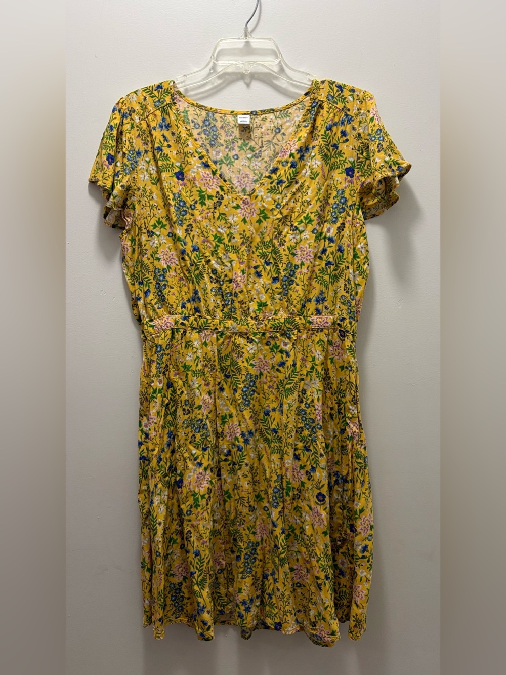Old Navy Yellow Floral V-Neck Short Sleeve Dress